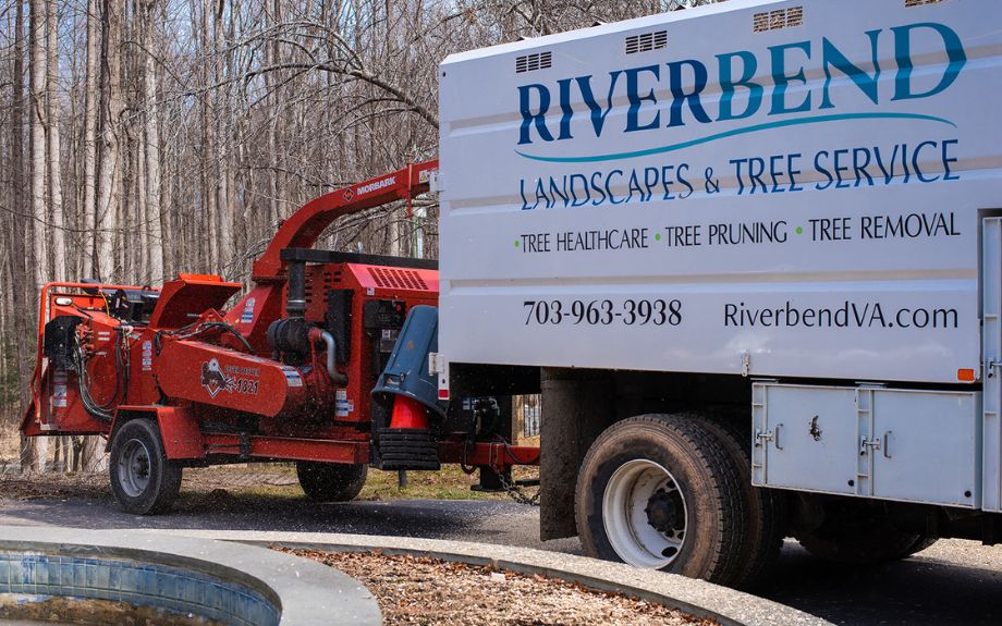 Riverbend truck and chipper ready for a winter tree removal.