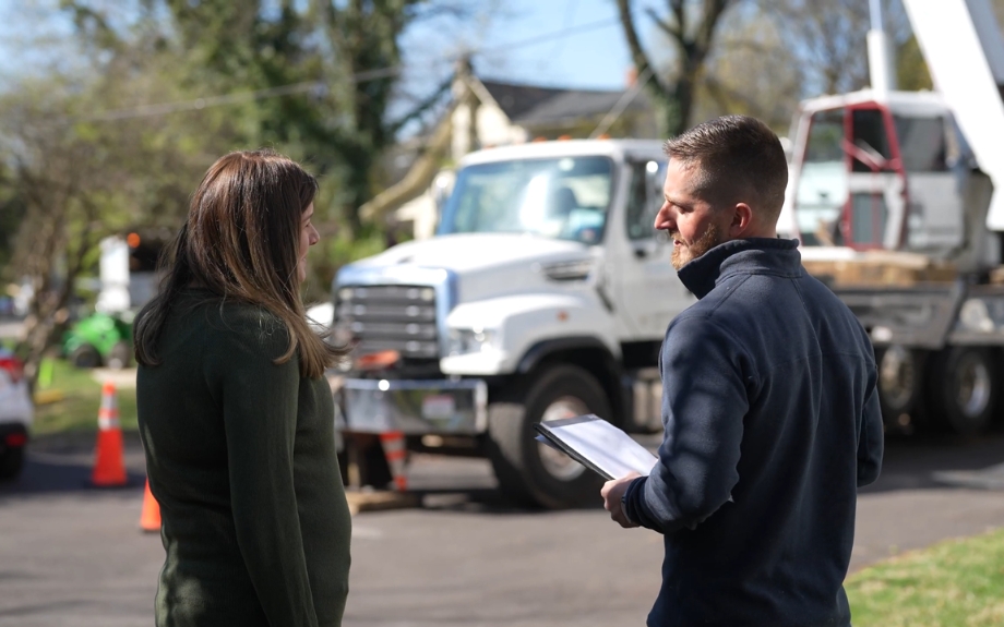 Logan Jones, ISA Certified Arborist from Riverbend, provides expert consultation to Montgomery County homeowners about winter tree preparation and risk assessment.